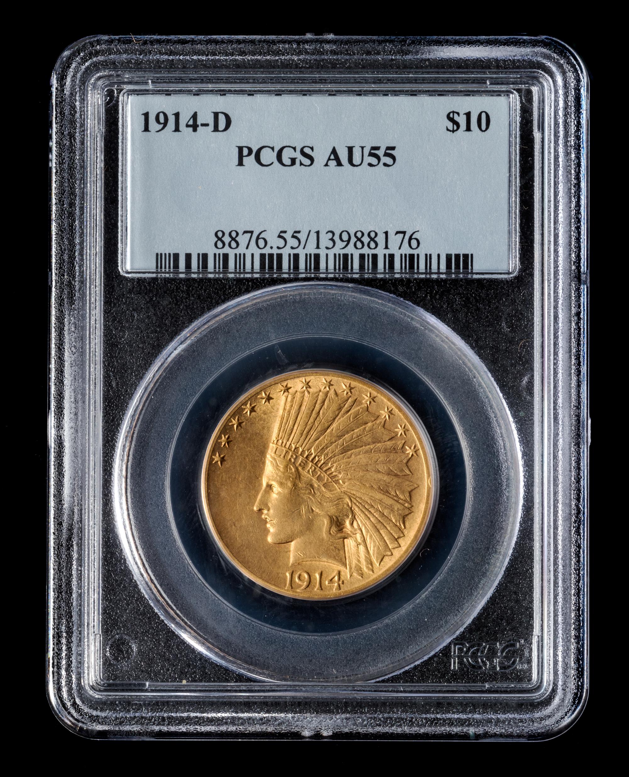 A United States 1914-D Indian Head $10 Gold Coin