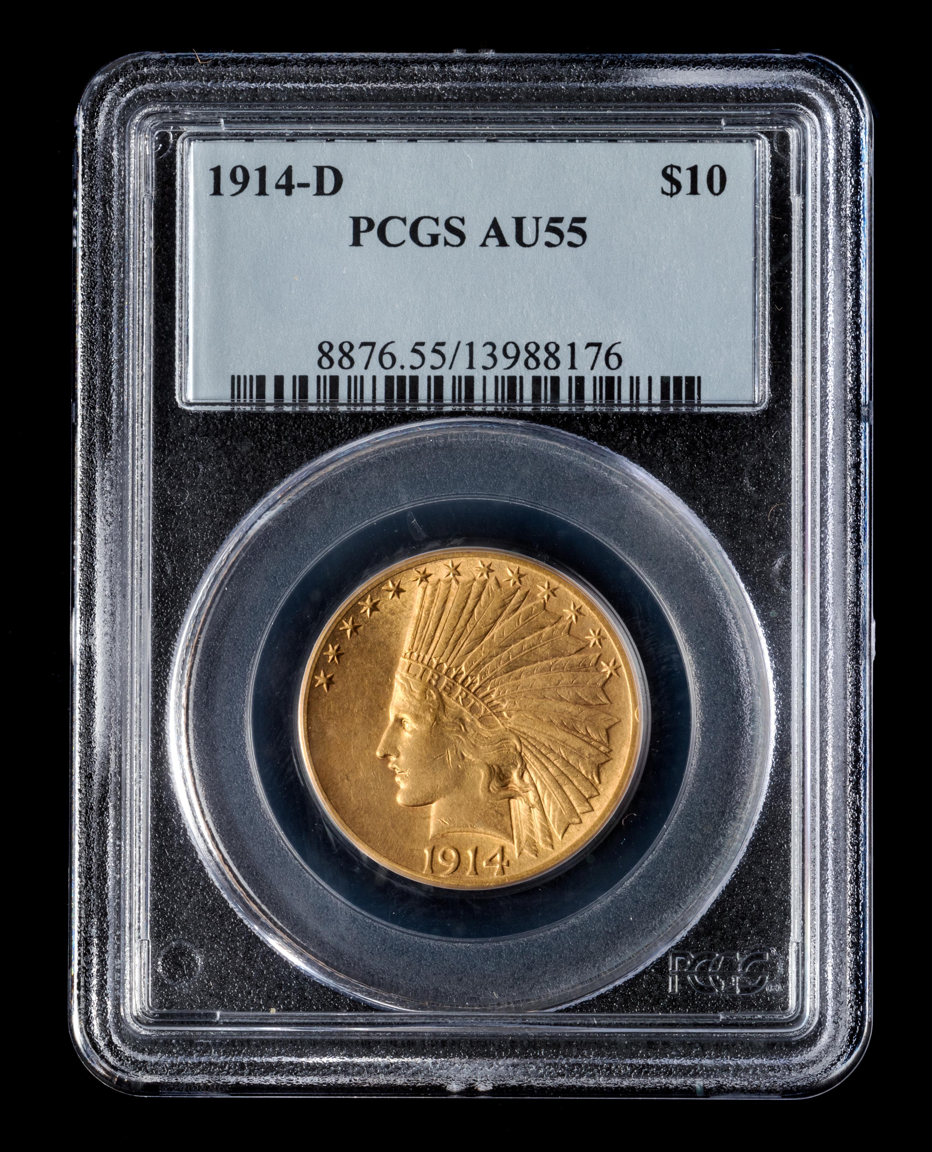 A United States 1914-D Indian Head $10 Gold Coin