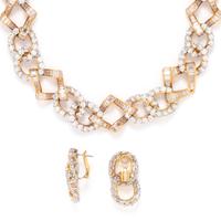 DIAMOND, YELLOW GOLD AND PLATINUM NECKLACE AND EARRINGS