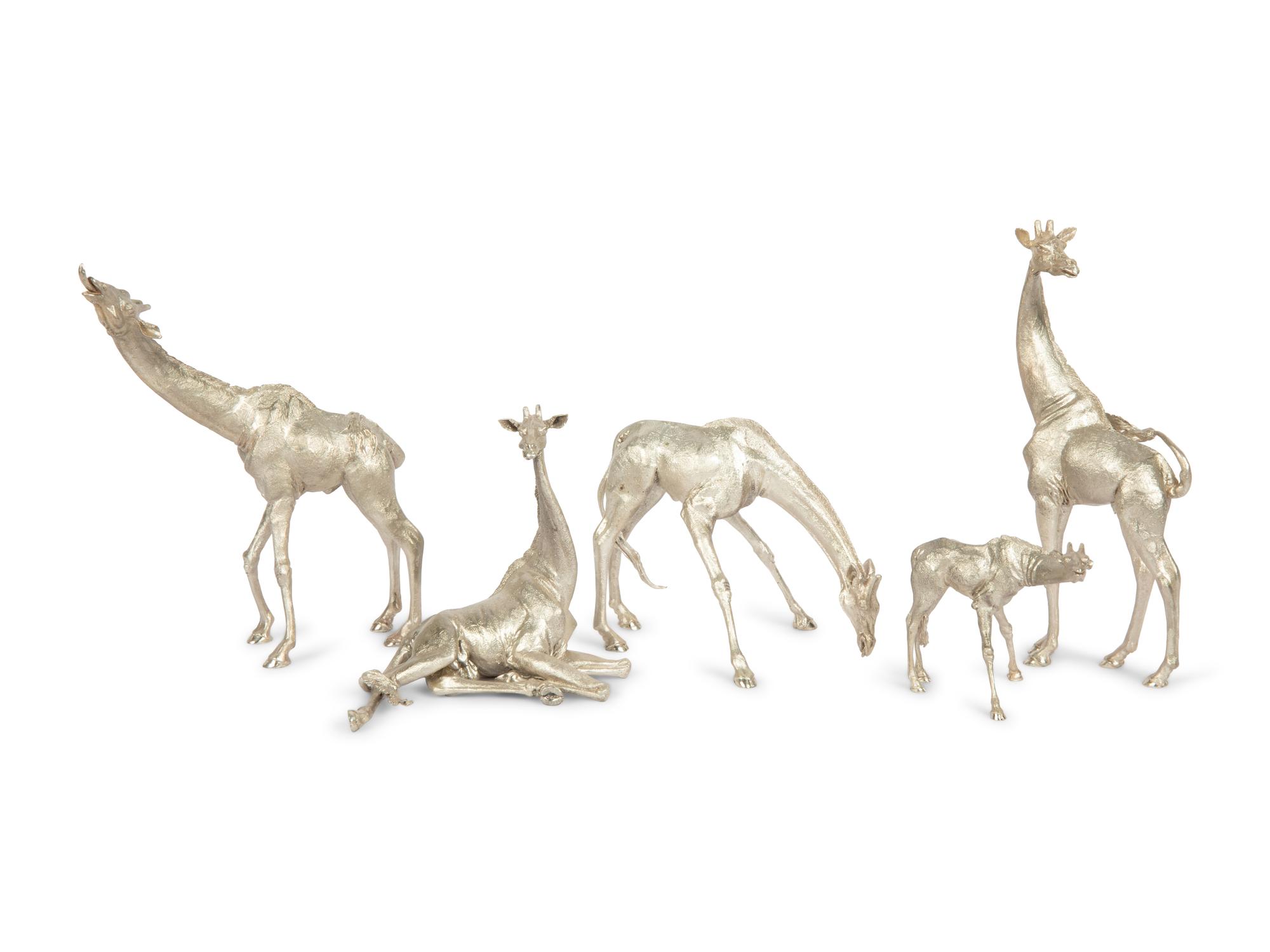 A Group of Five Patrick Mavros Silver Giraffes