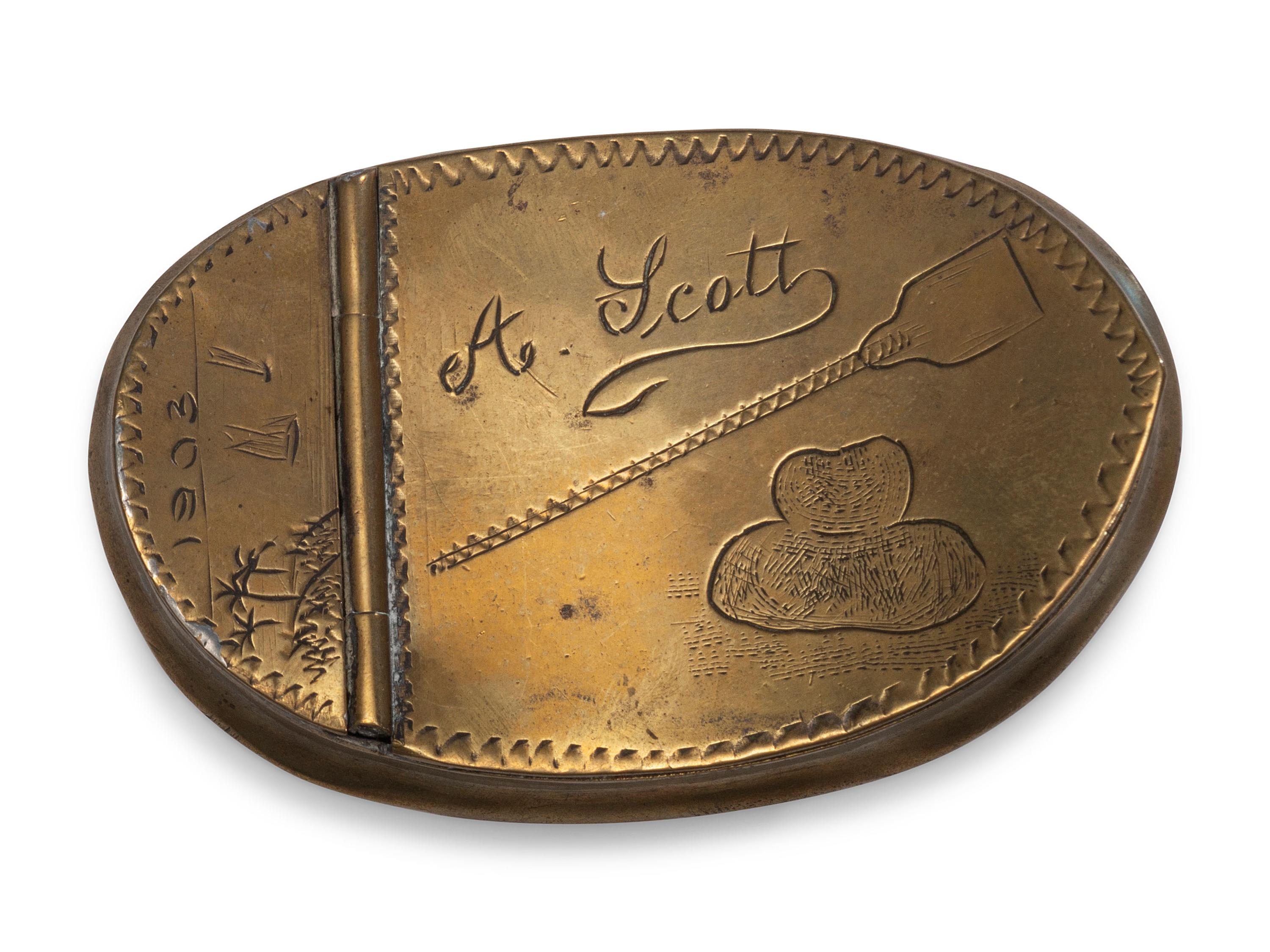Five Brass Snuff and Trinket Boxes