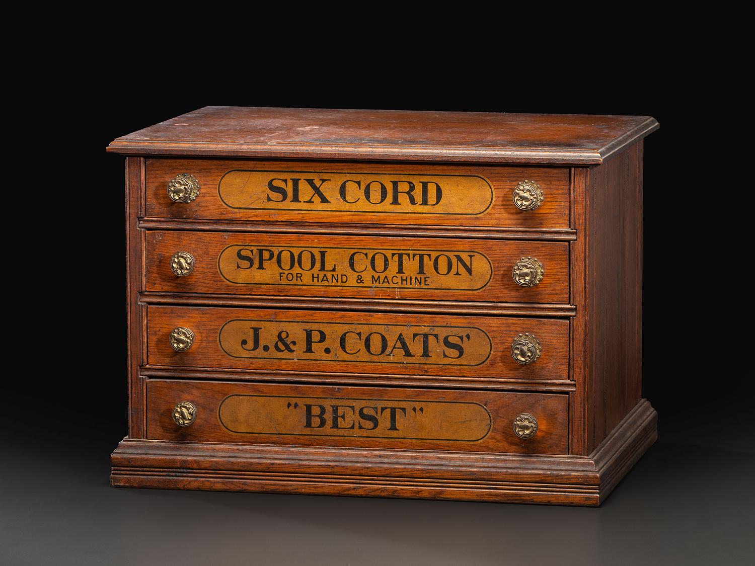 A J & P Coats Four Drawer Oak Advertising Spool Cabinet