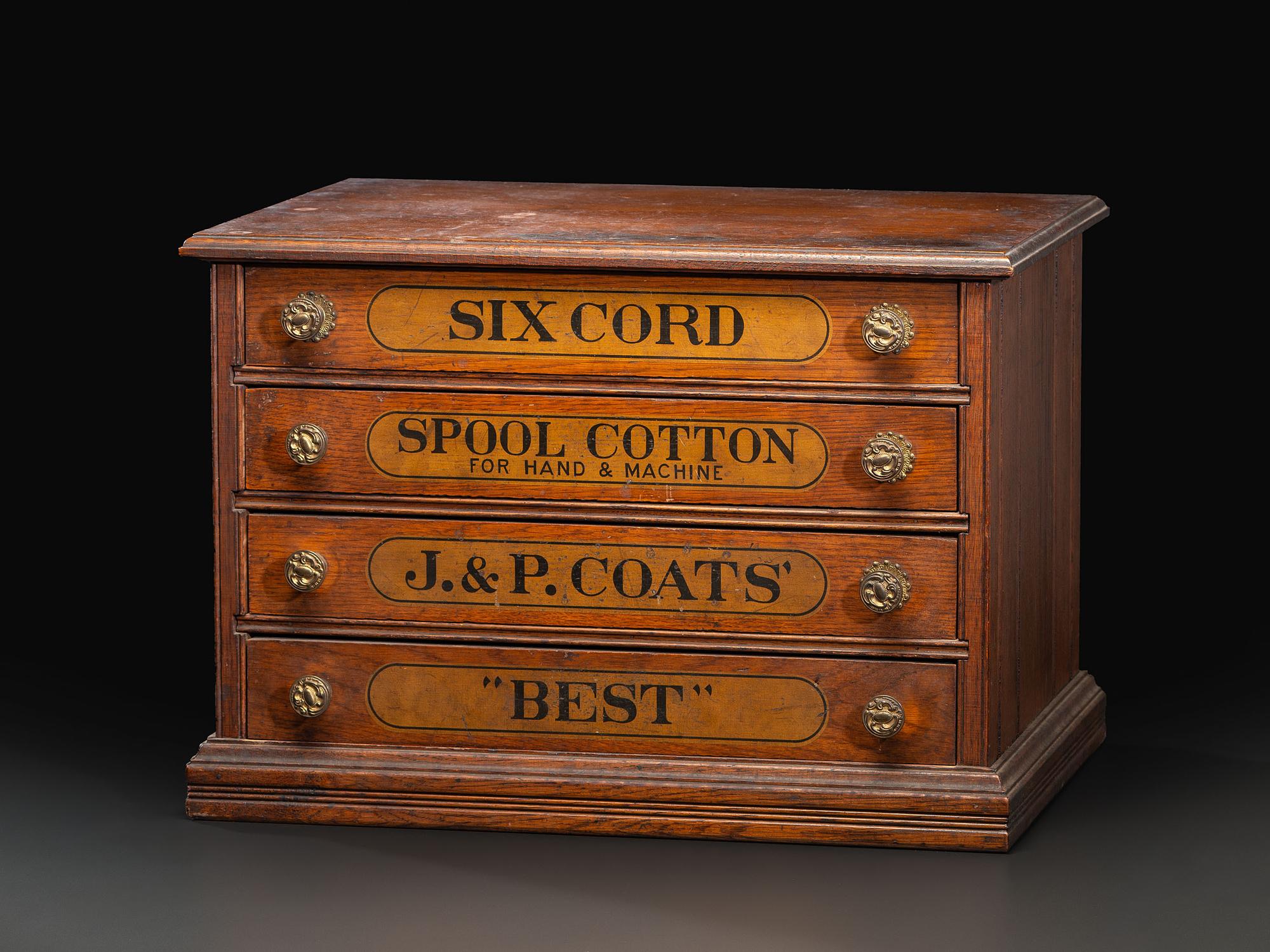 A J & P Coats Four Drawer Oak Advertising Spool Cabinet