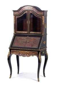 A Louis XV Style Boulle Bureau de Dame and Chair Height 65 x width 32 x depth 21 inches. — 19TH/20TH CENTURY