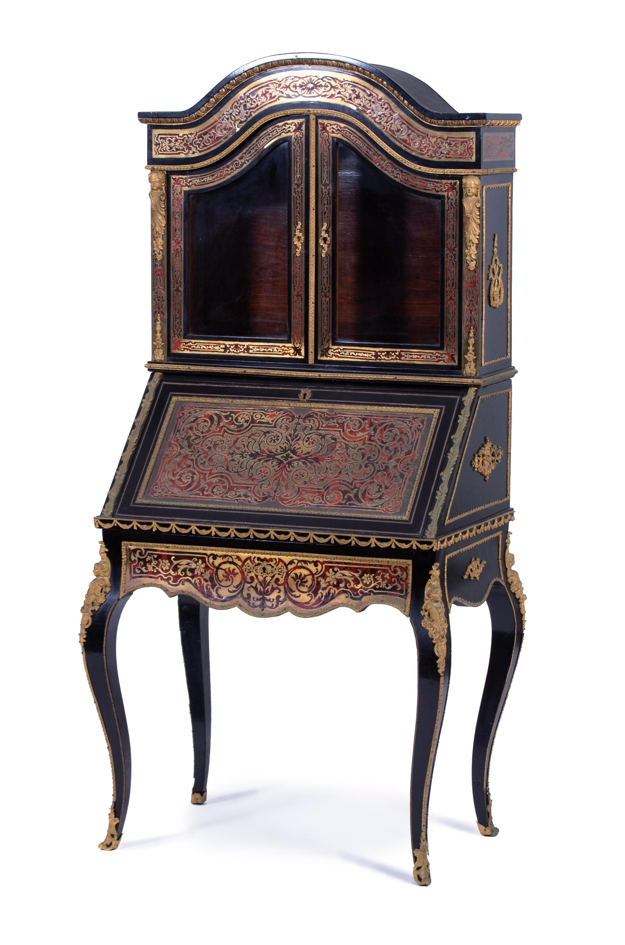 A Louis XV Style Boulle Bureau de Dame and Chair Height 65 x width 32 x depth 21 inches. — 19TH/20TH CENTURY