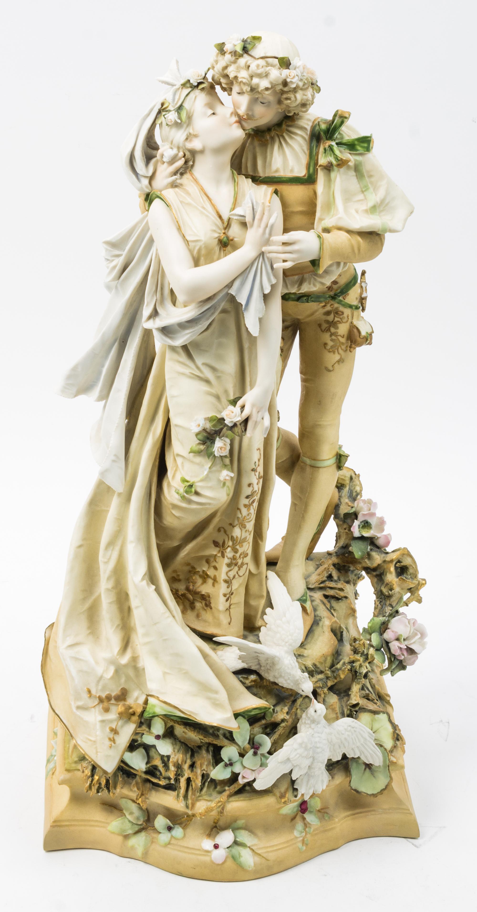 A Teplitz Bisque Porcelain Figural Group Height 21 1/2 inches.
