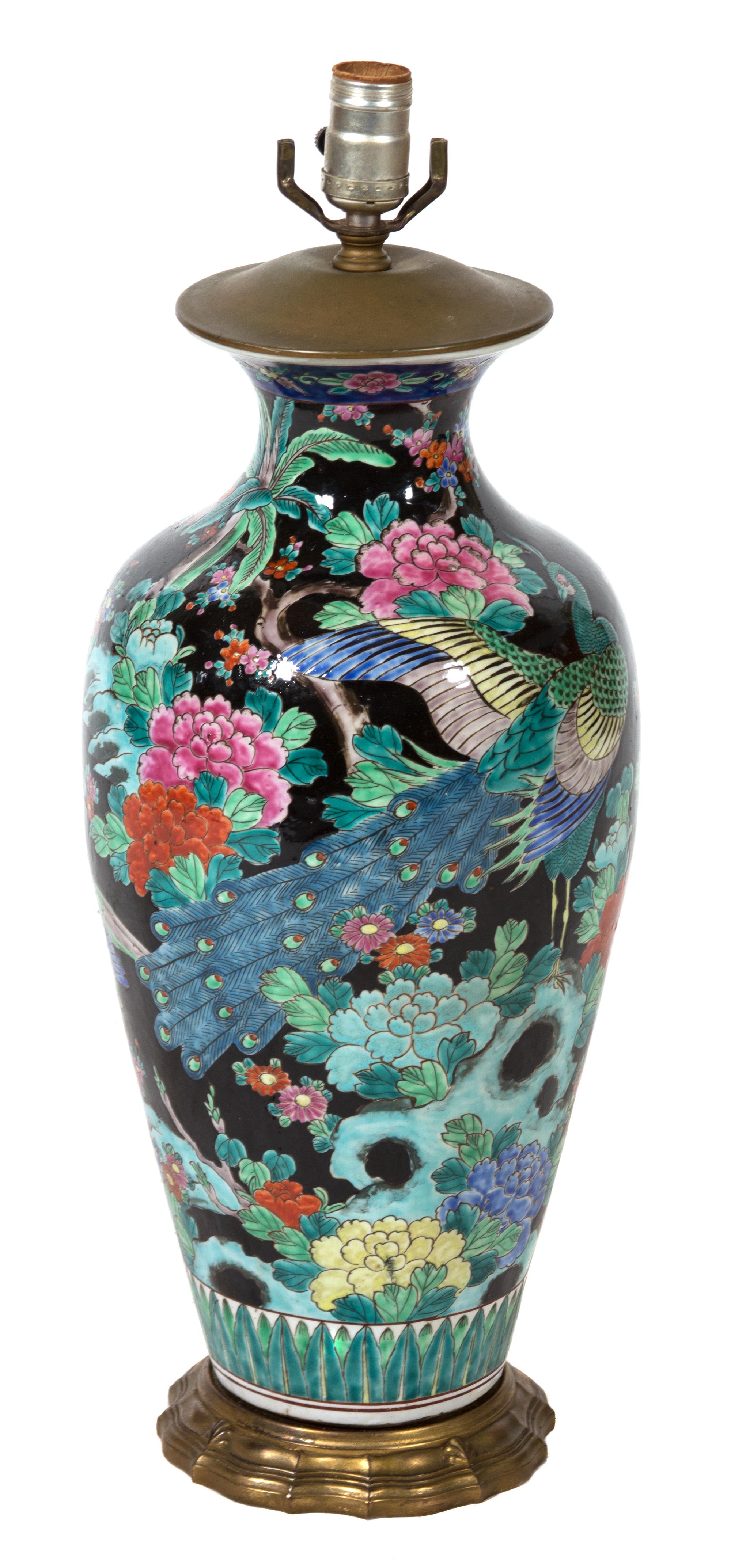 A Chinese Export Famille Noire Porcelain Vase Height of vase 10 inches.