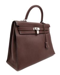An Hermès Brown Togo 36cm Kelly, 10" H x 14" W x 5" D; Handle drop: 3.5".