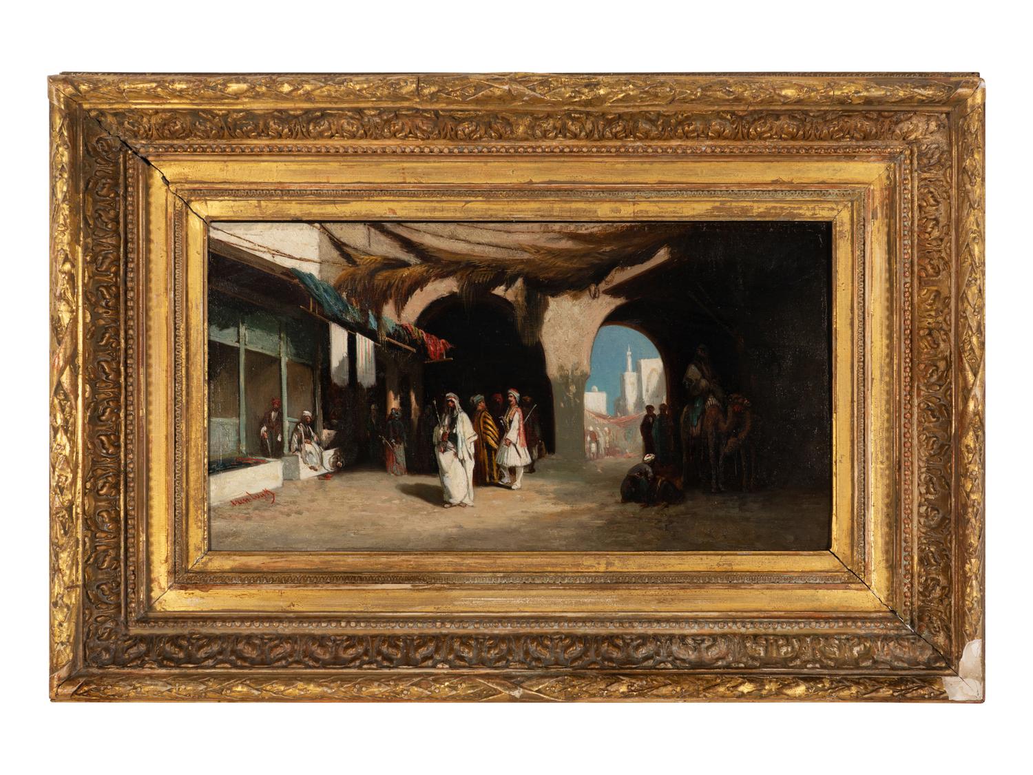 A View of a North African Courtyard with Market Beyond