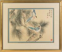 A Contemporary Chinese Watercolor on Silk Height 19 x width 26 inches.