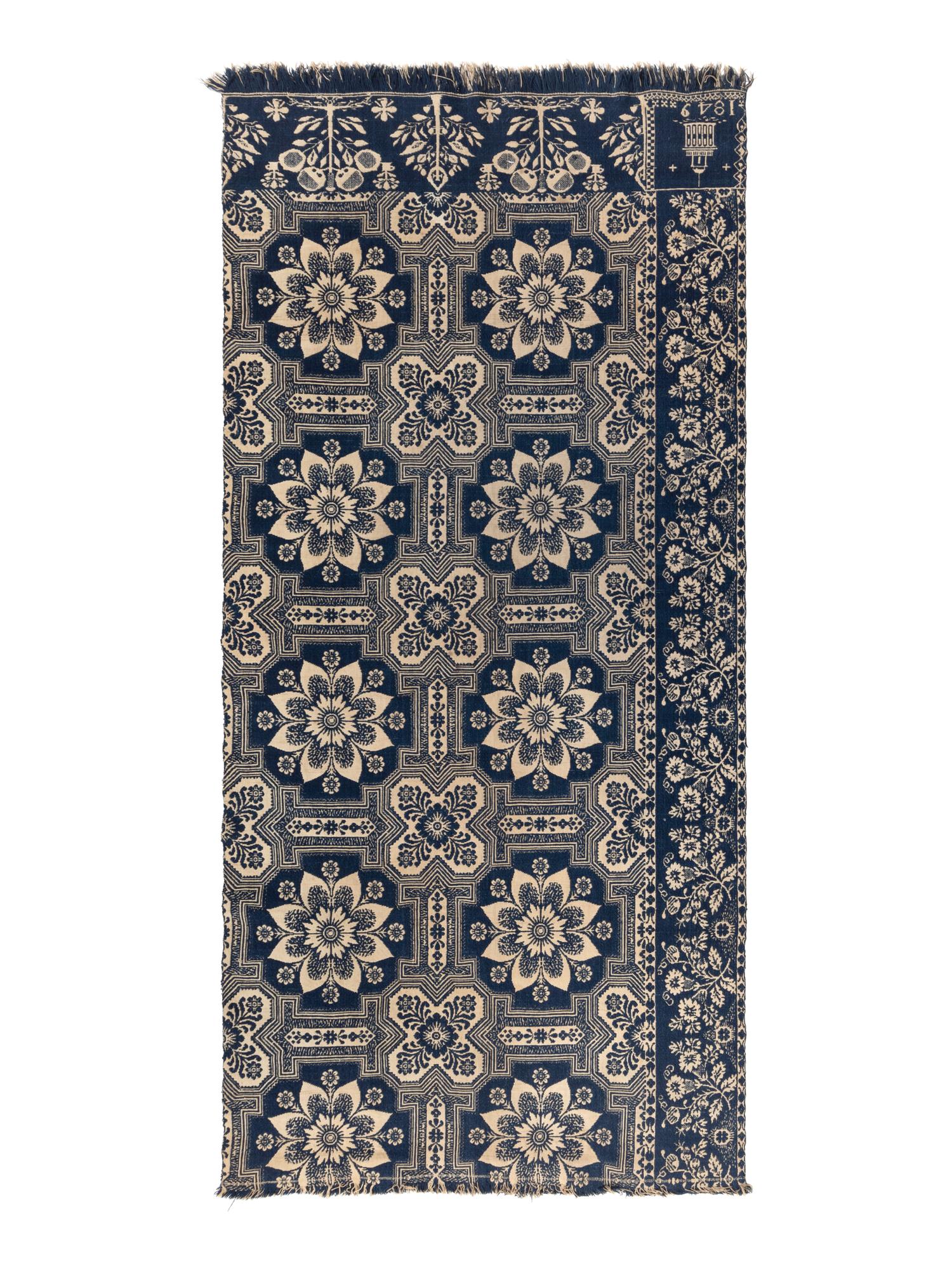 Two Jacquard Woven Cotton and Wool Coverlets