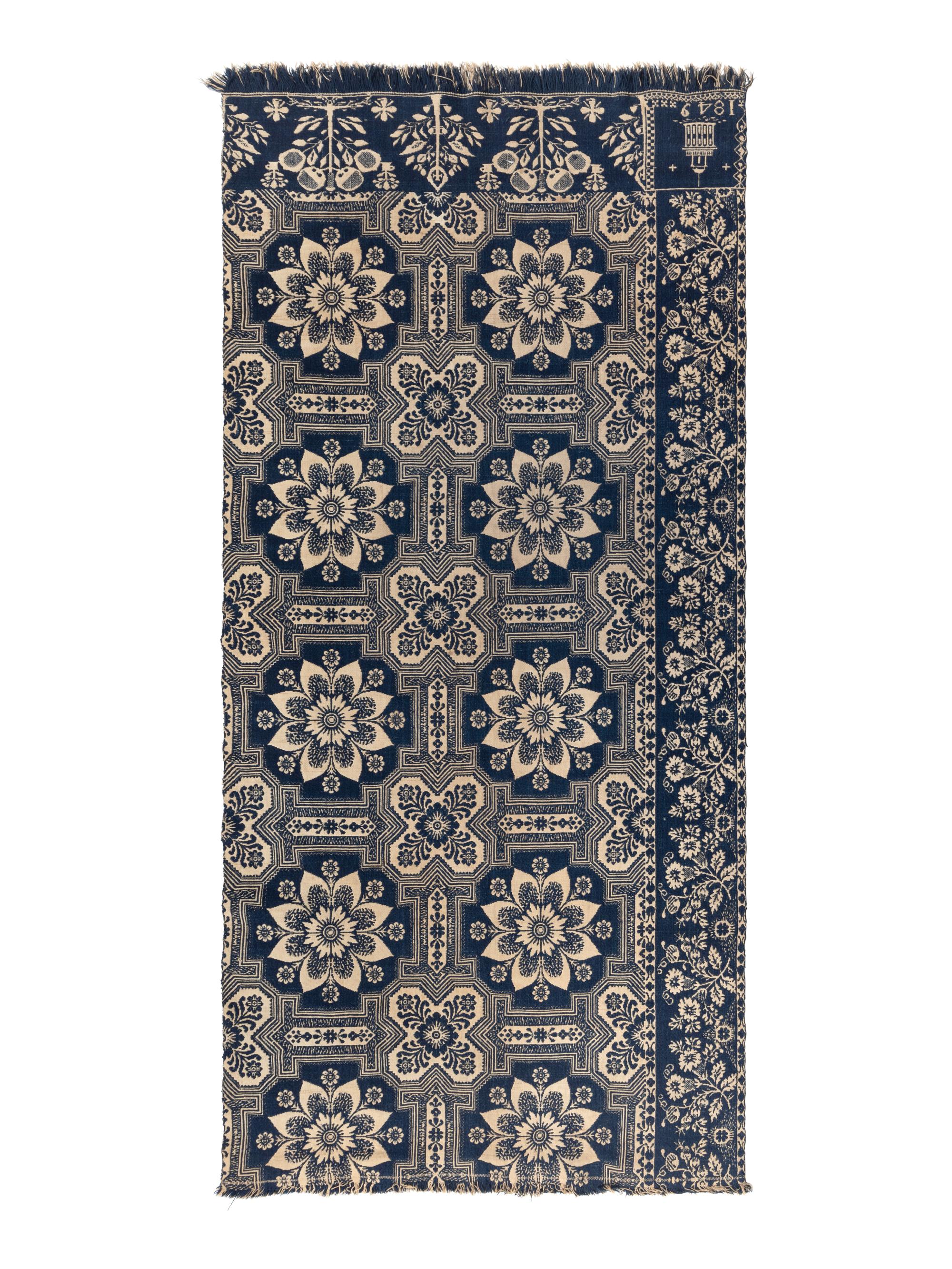 Two Jacquard Woven Cotton and Wool Coverlets