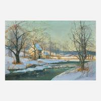 Wilmer S. Richter (American, 1891-1993) Winter (Building by a Stream)