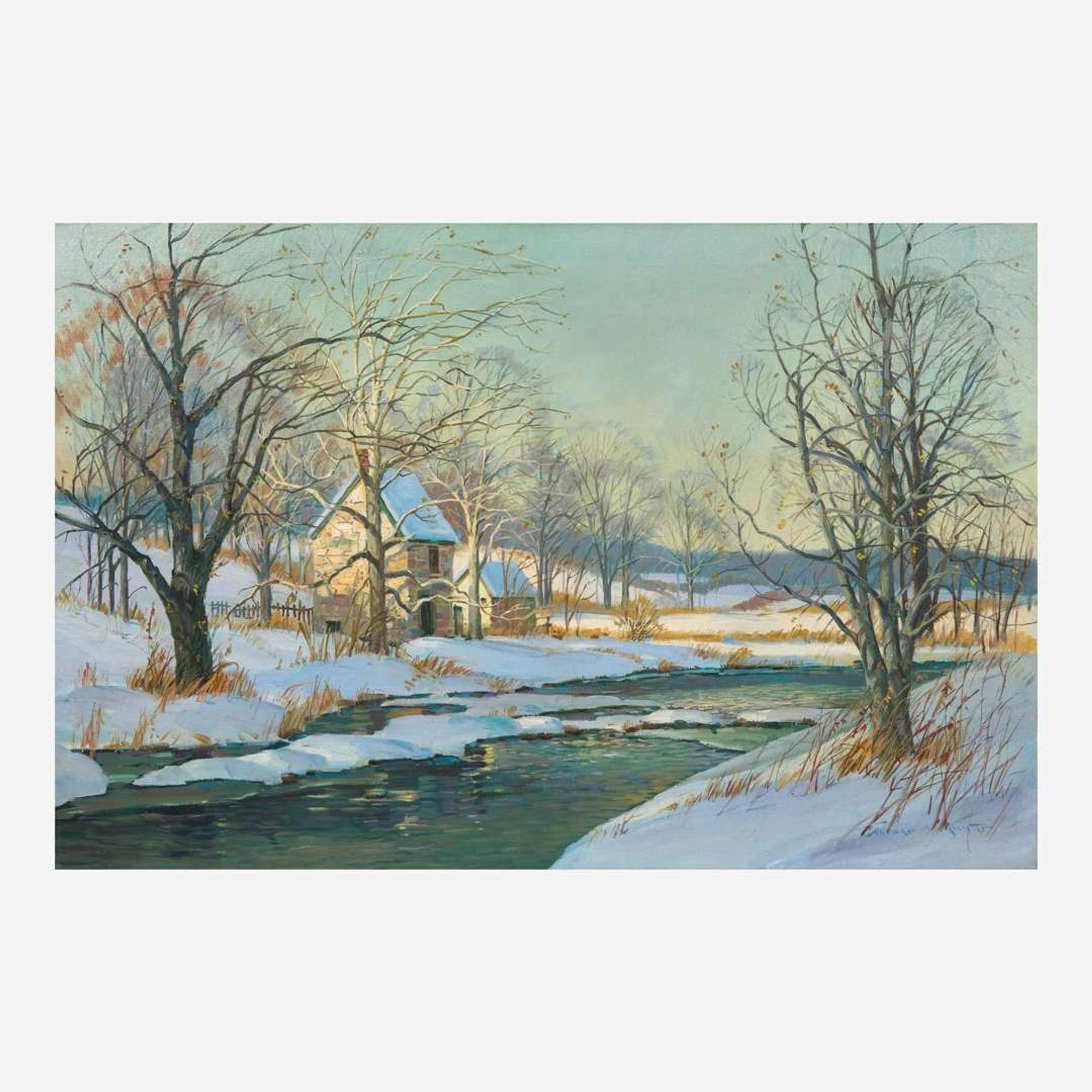 Wilmer S. Richter (American, 1891-1993) Winter (Building by a Stream)