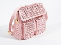 A Gianni Versace Pink Silk and Rhinestone Backpack, 8.5" x 7" x 2.75"; Handle drop: 6".
