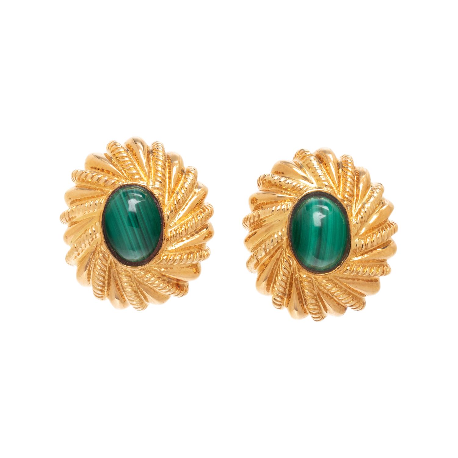TIFFANY & CO., SCHLUMBERGER, YELLOW GOLD AND MALACHITE CLIP EARRINGS