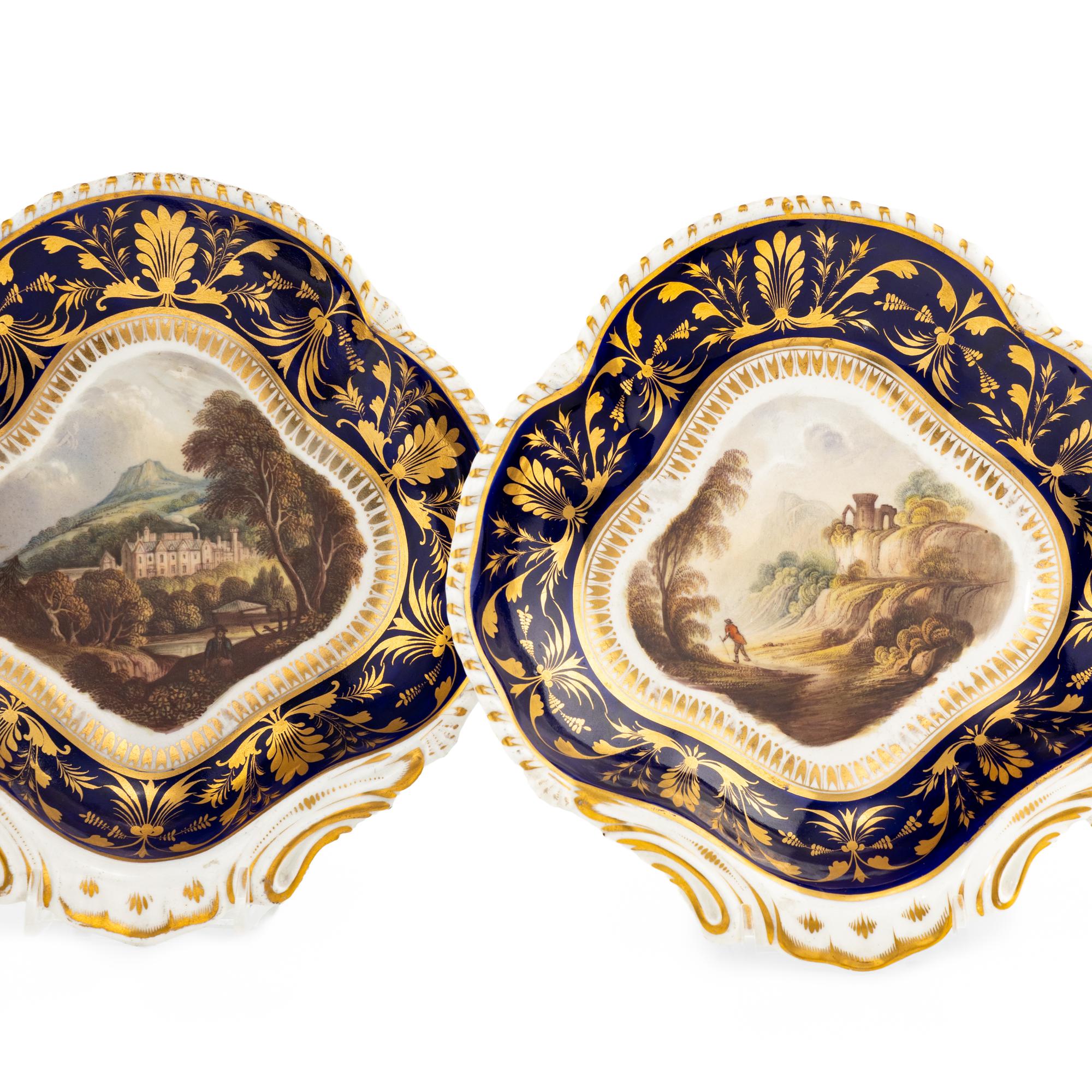 A Group of Bloor Derby Topographical Porcelain Dessert Service Articles