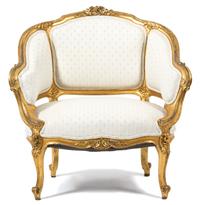 A Louis XV Style Giltwood Bergere Height 32 3/4 x width 32 x depth 22 inches. — LATE 19TH CENTURY
