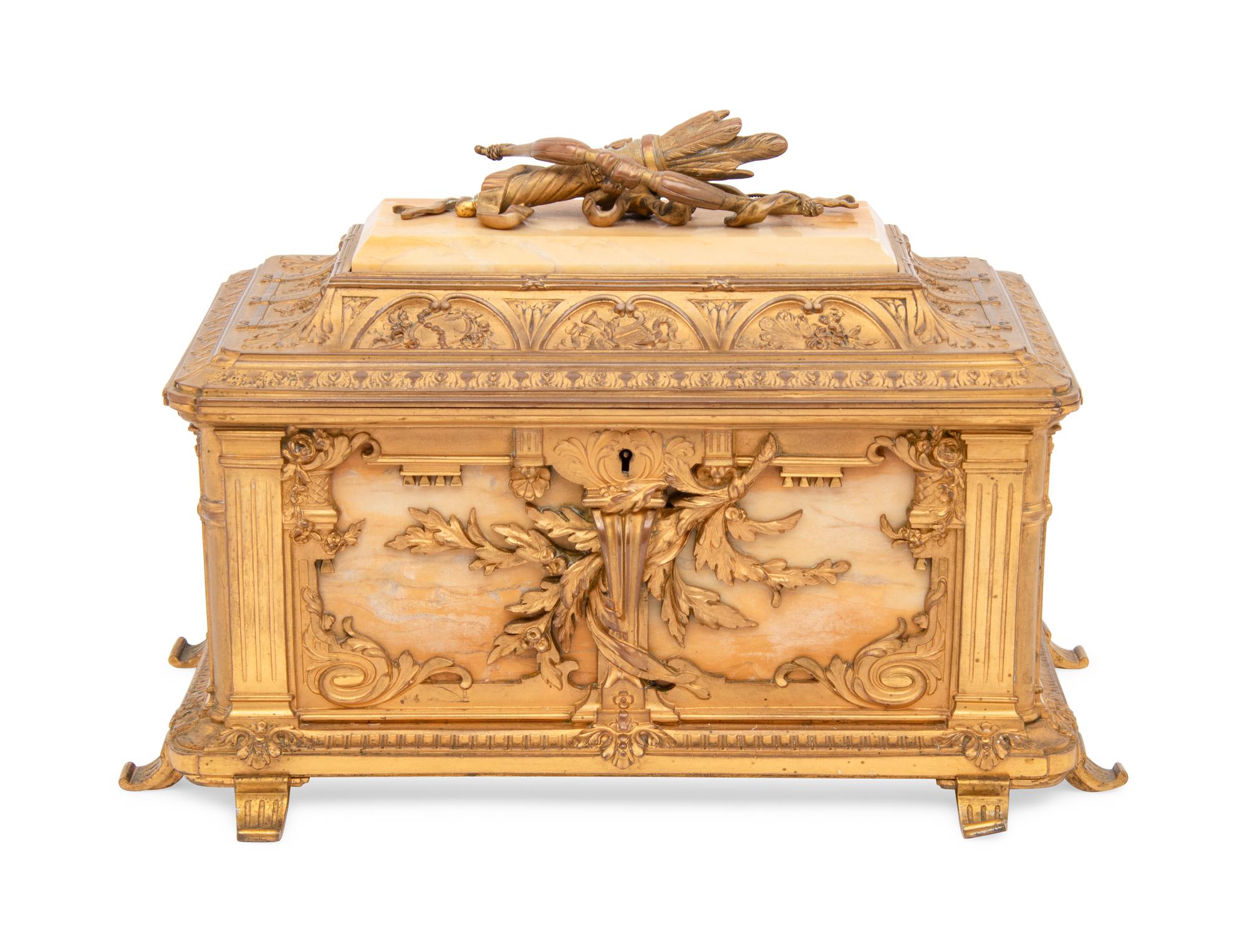 A Continental Marble and Gilt Bronze Table Casket