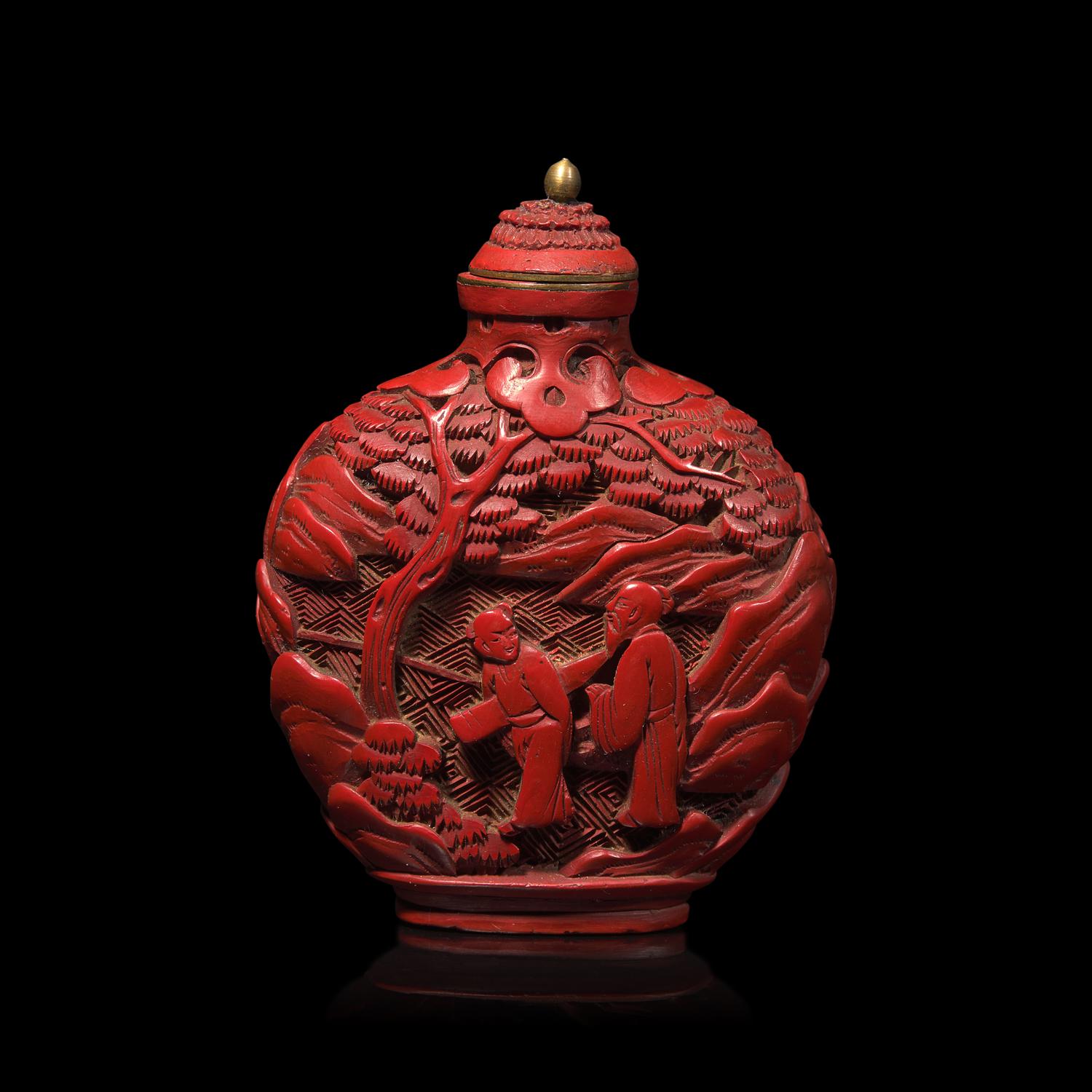 A Chinese Carved Cinnabar Lacquer Snuff Bottle