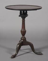 A Mahogany Tilt-Top Tea Table, Height 27 1/2 x width 21 1/2 x depth 21 1/2 inches.