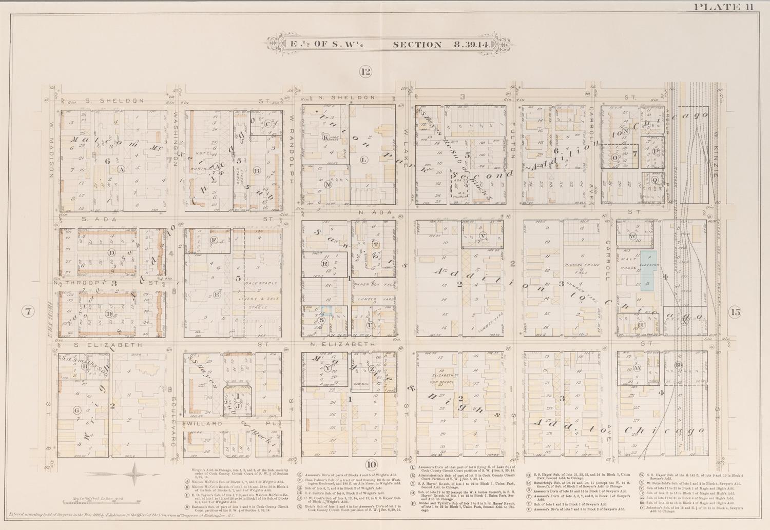 A group of 5 maps of Chicago streets, comprising: