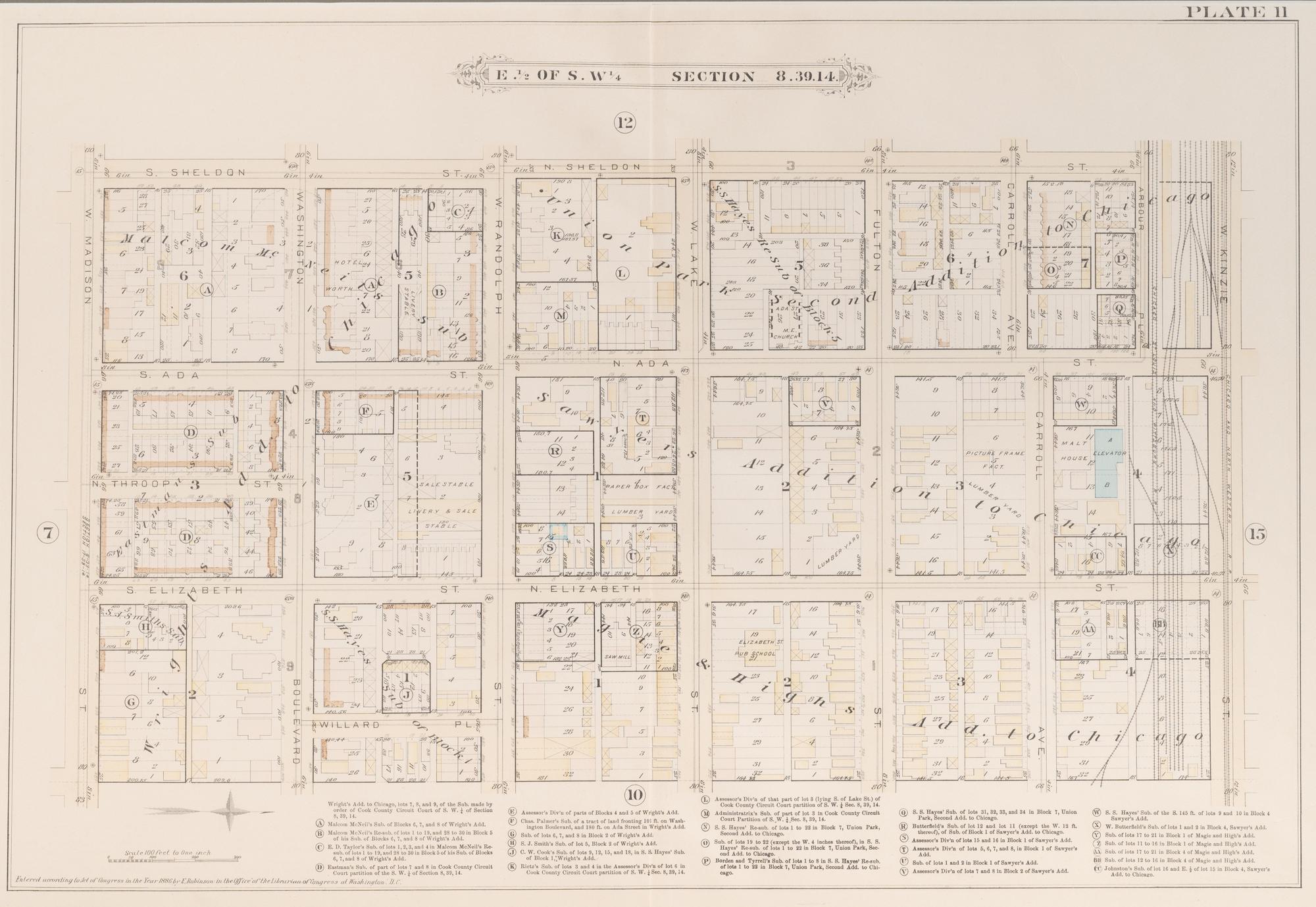 A group of 5 maps of Chicago streets, comprising:
