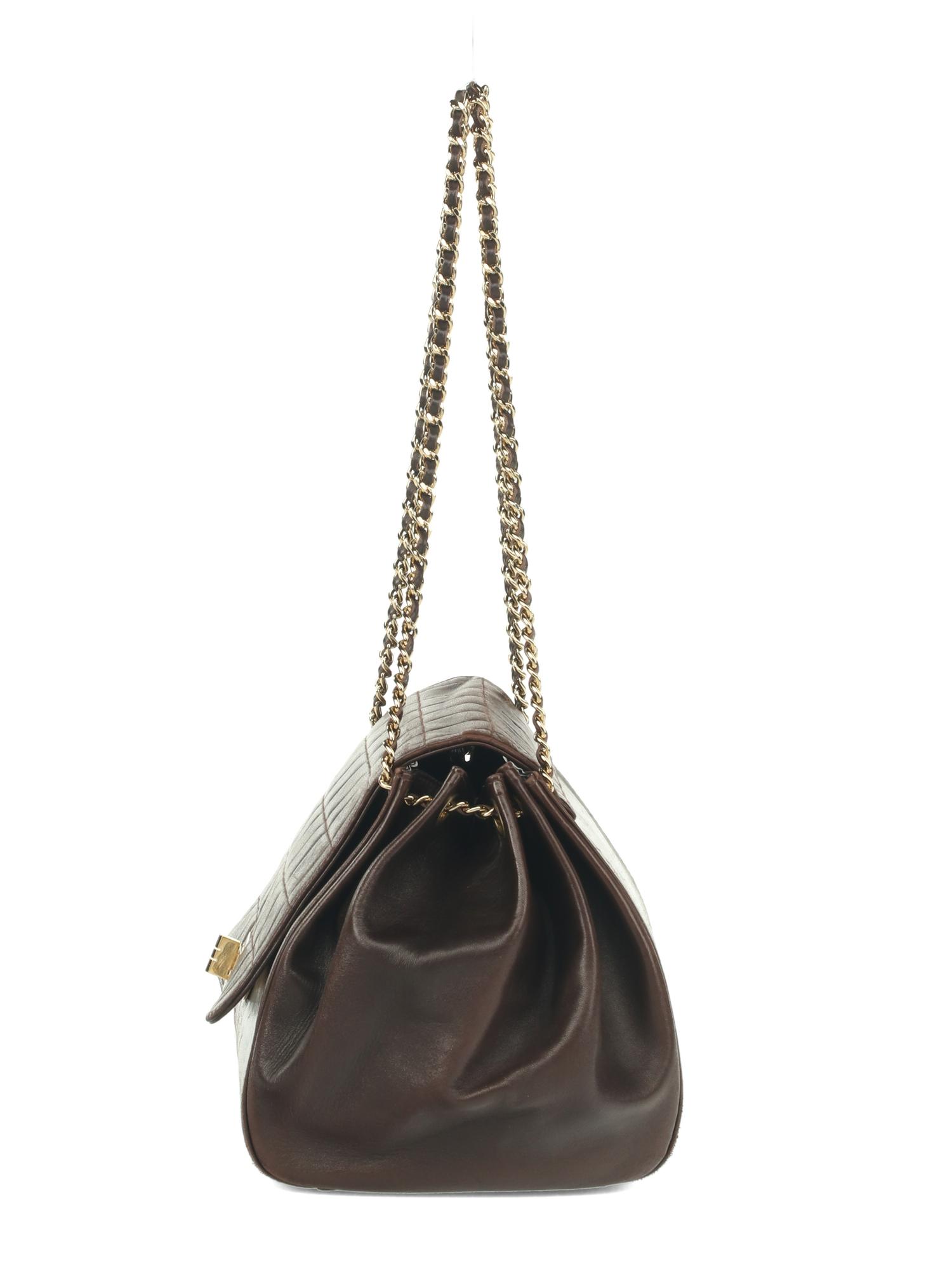 Chanel Chocolate Bar Accordion Bag in Brown Lambskin