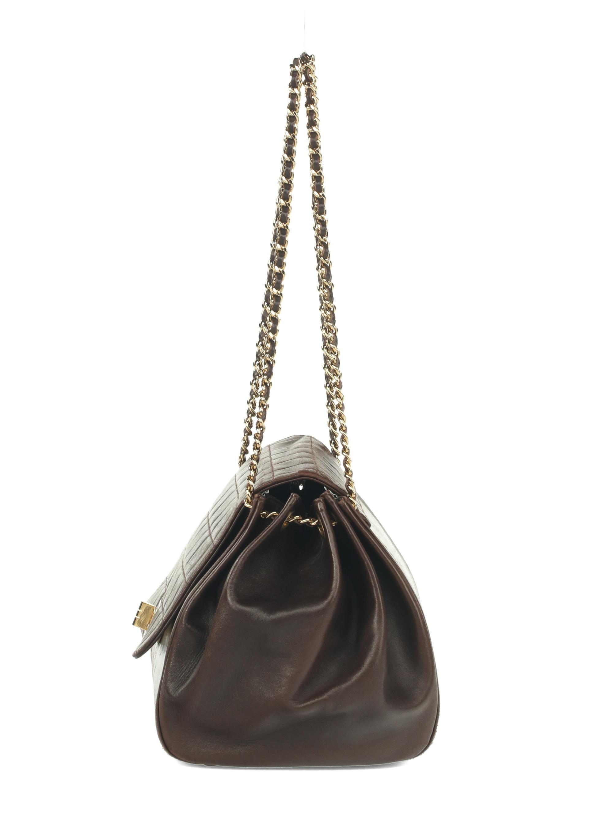 Chanel Chocolate Bar Accordion Bag in Brown Lambskin