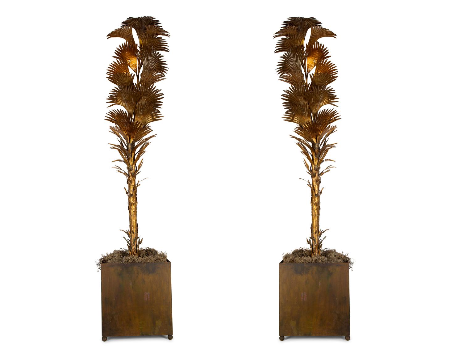 A Pair of Gilt Metal Palm Trees in the Manner of Hans Kögl — 20th Century