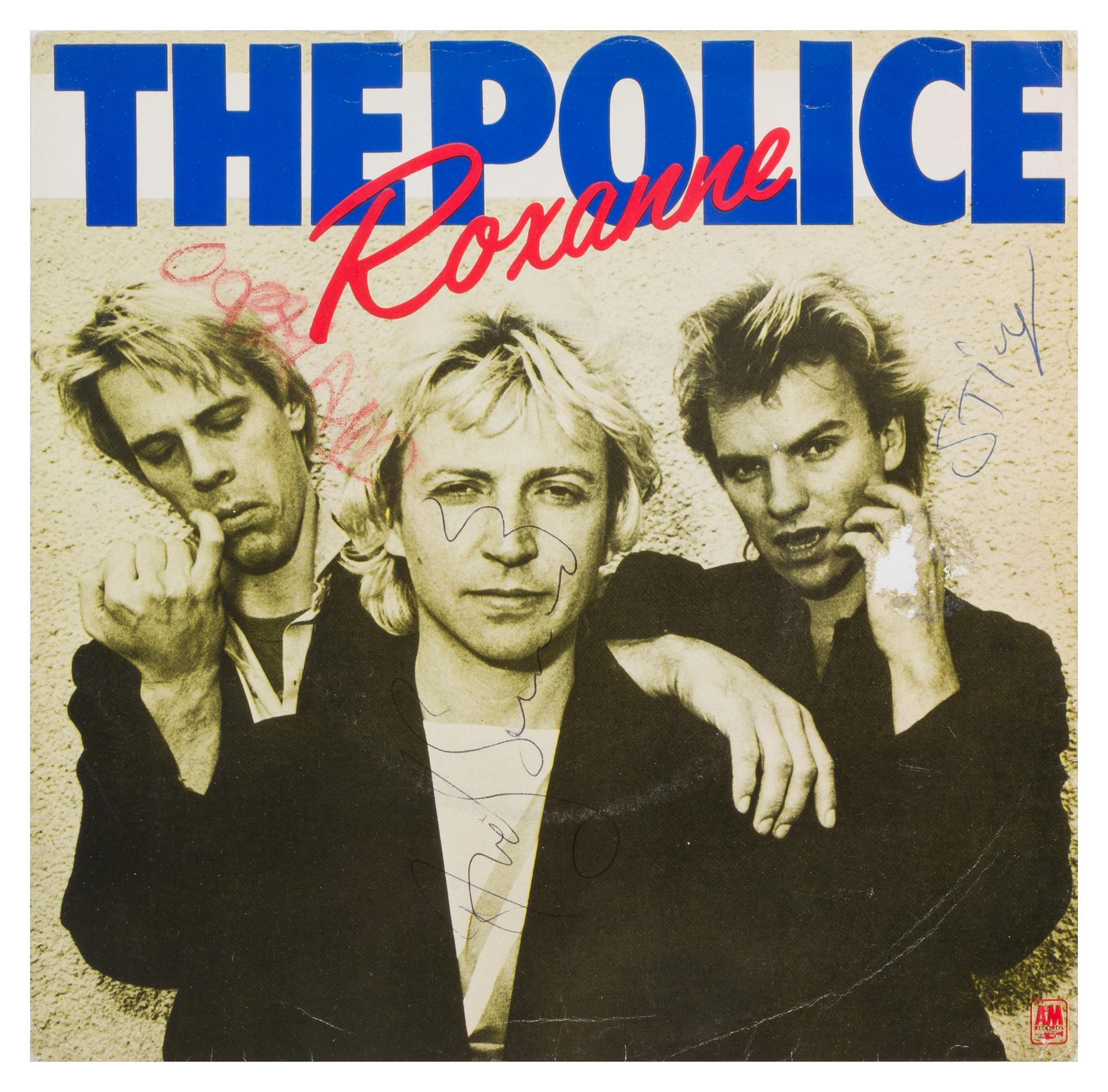 A The Police: Roxanne Autographed Album Cover 7 1/4 x 7 1/4 inches.