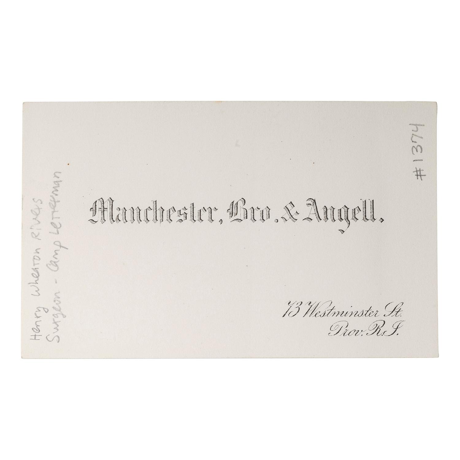 [CIVIL WAR]. CDV of Surgeon Henry Wheaton Rivers, Rhode Island 1st and 4th Infantry. Providence, Rhode Island: Manchester, Bro. & Angell, n.d.