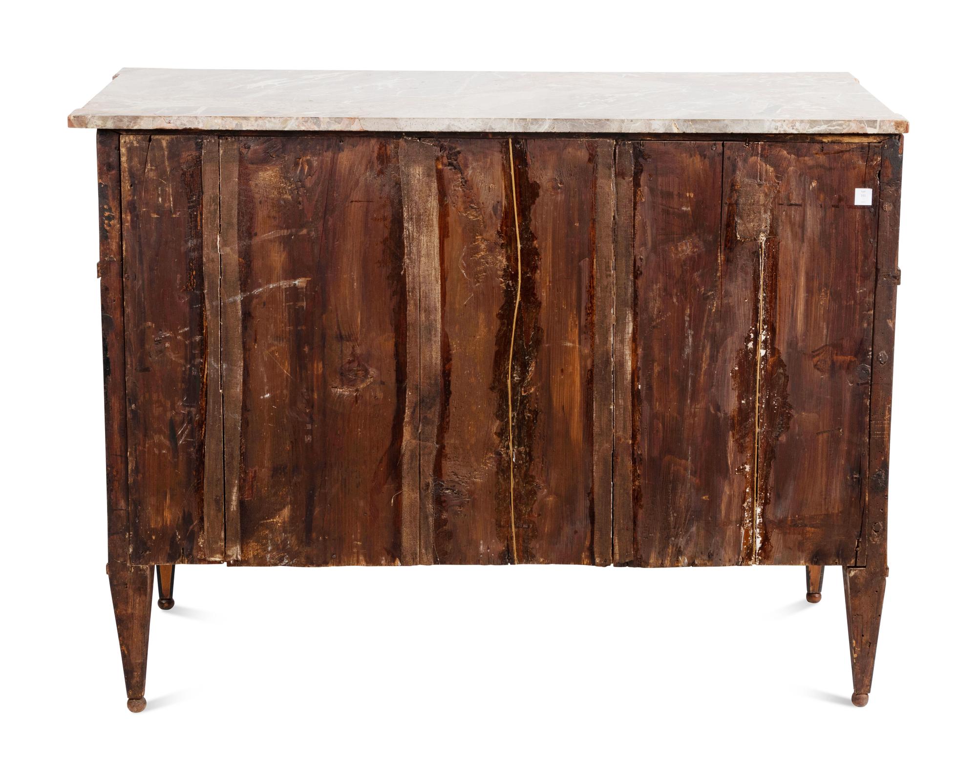 A North Italian Neoclassical Palisander, Ebony and Marquetry Marble-Top Bureau Commode