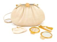 A Judith Leiber Ivory Snakeskin Clutch, 9.5" x 6" x 1.5".