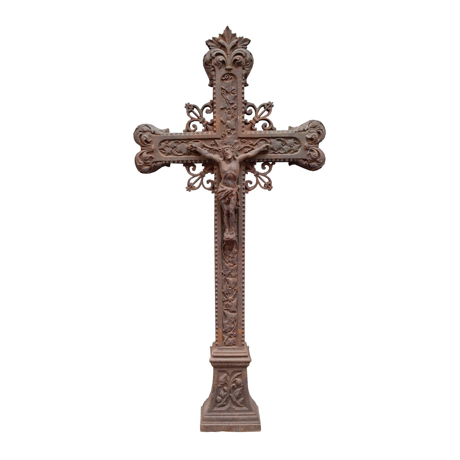A Cast Iron Crucifix 23" W x 3" D x 52" H — France, Circa 1900