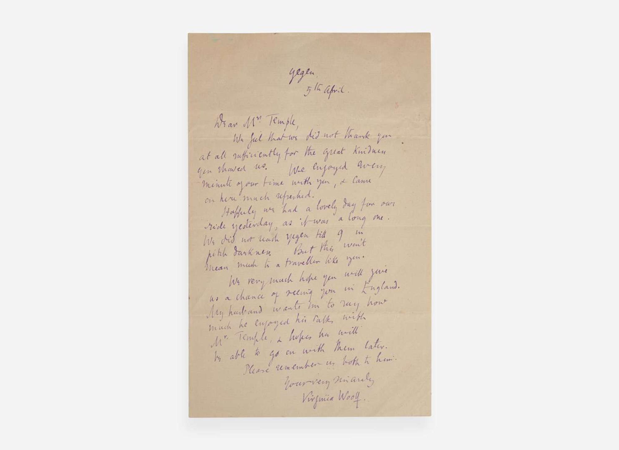 [Literature] Woolf, Virginia: Autograph Letter, signed