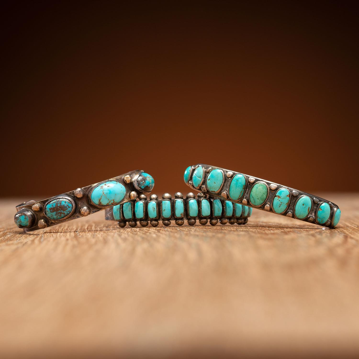 Navajo Silver and Turquoise Cuff Bracelets