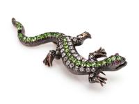 VICTORIAN, DIAMOND AND DEMANTOID GARNET LIZARD BROOCH