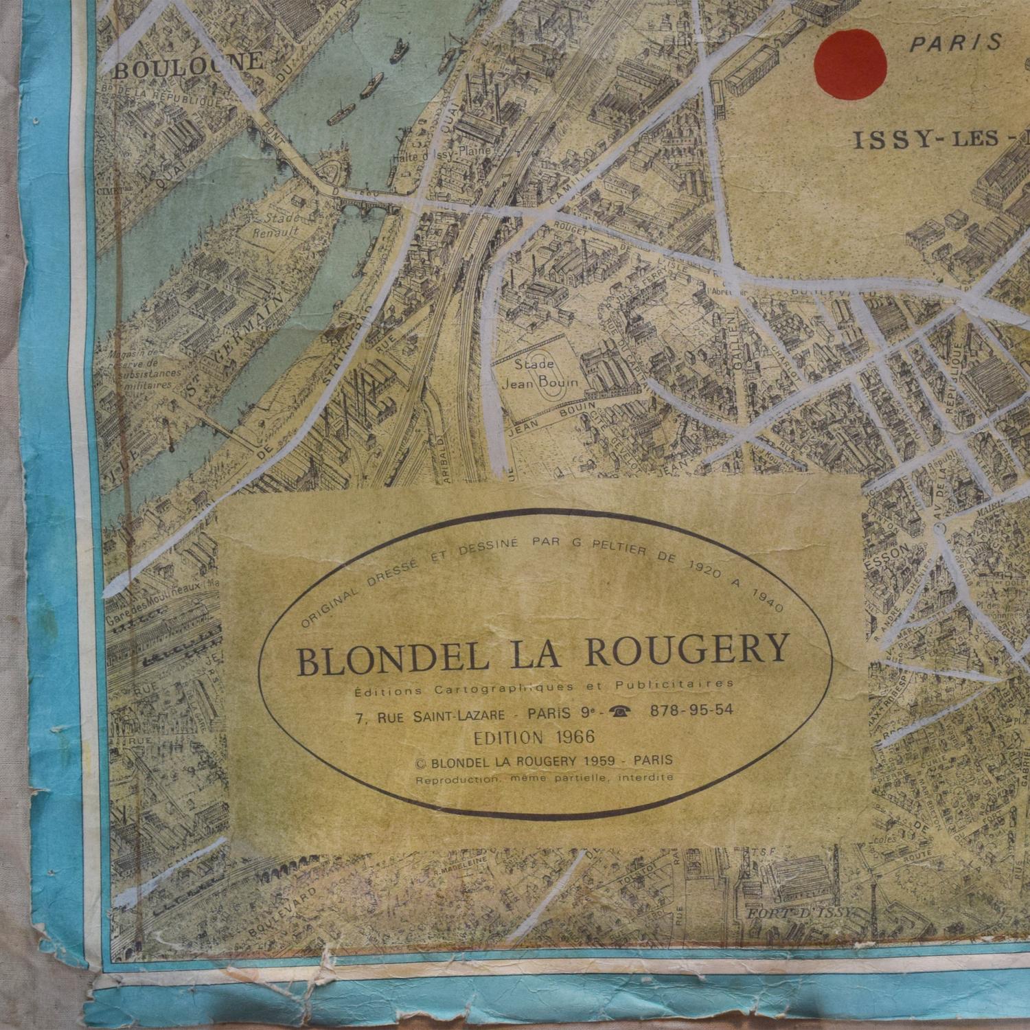 A Blondel La Rougery Map of Paris, after Georges Peltier 85" W x 78" D — France, 1966