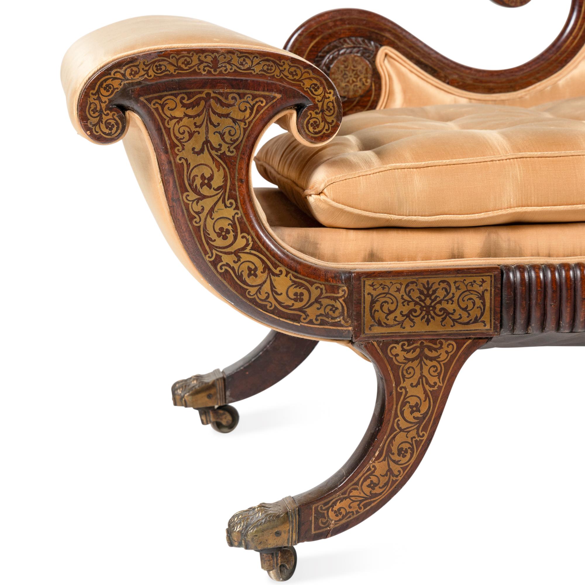 A Regency Brass-Inlaid Rosewood Méridienne
