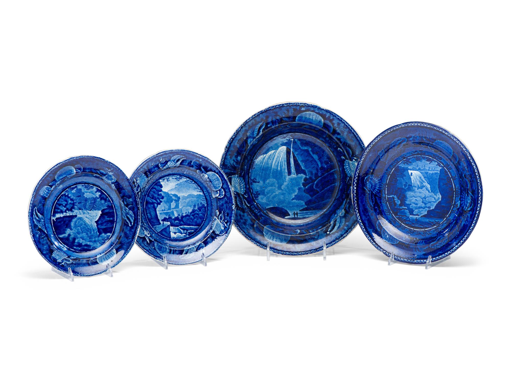 Four Wood & Sons Historic Blue Staffordshire Plates