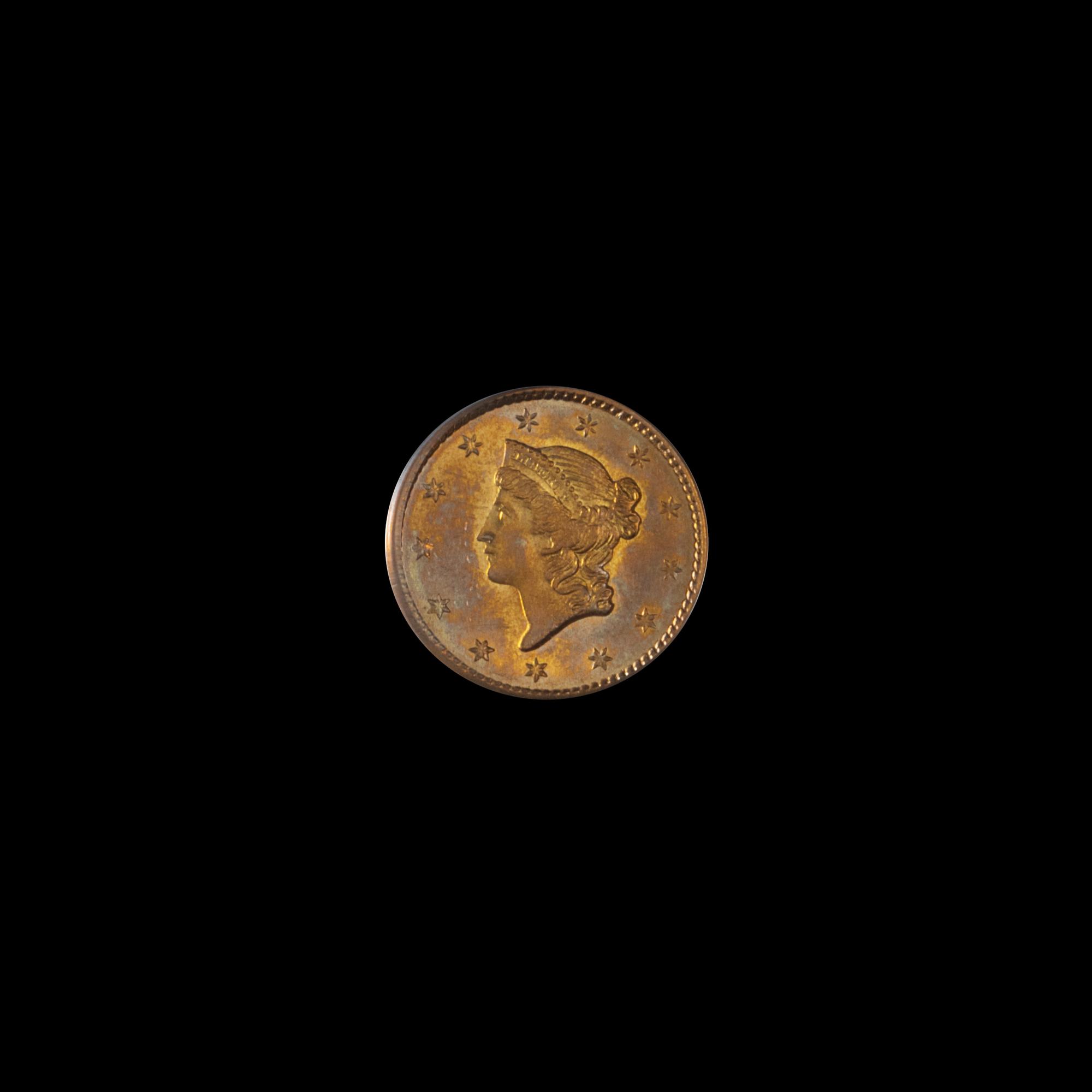 An 1851 Liberty Head: Type I $1 Gold Coin (PCGS MS61)