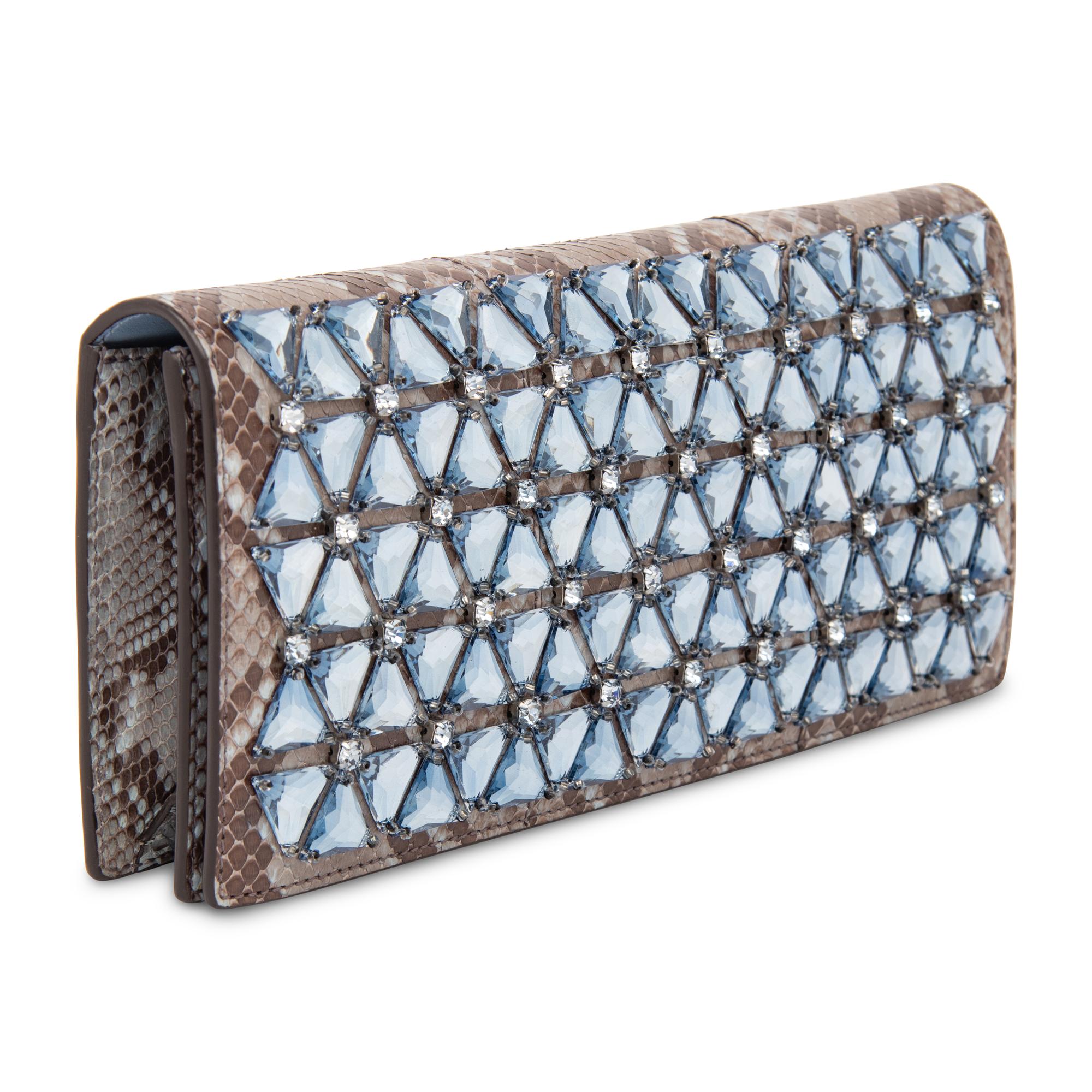 GUCCI, BLUE PYTHON EMBELLISHED CLUTCH