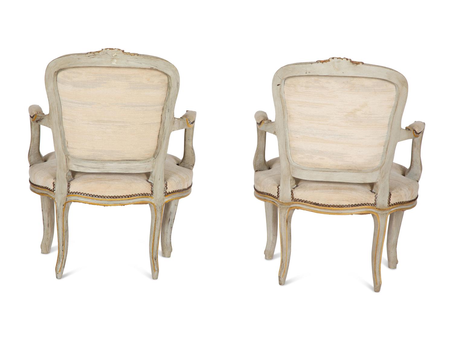 A Pair of Louis XV Style Painted Fauteuils