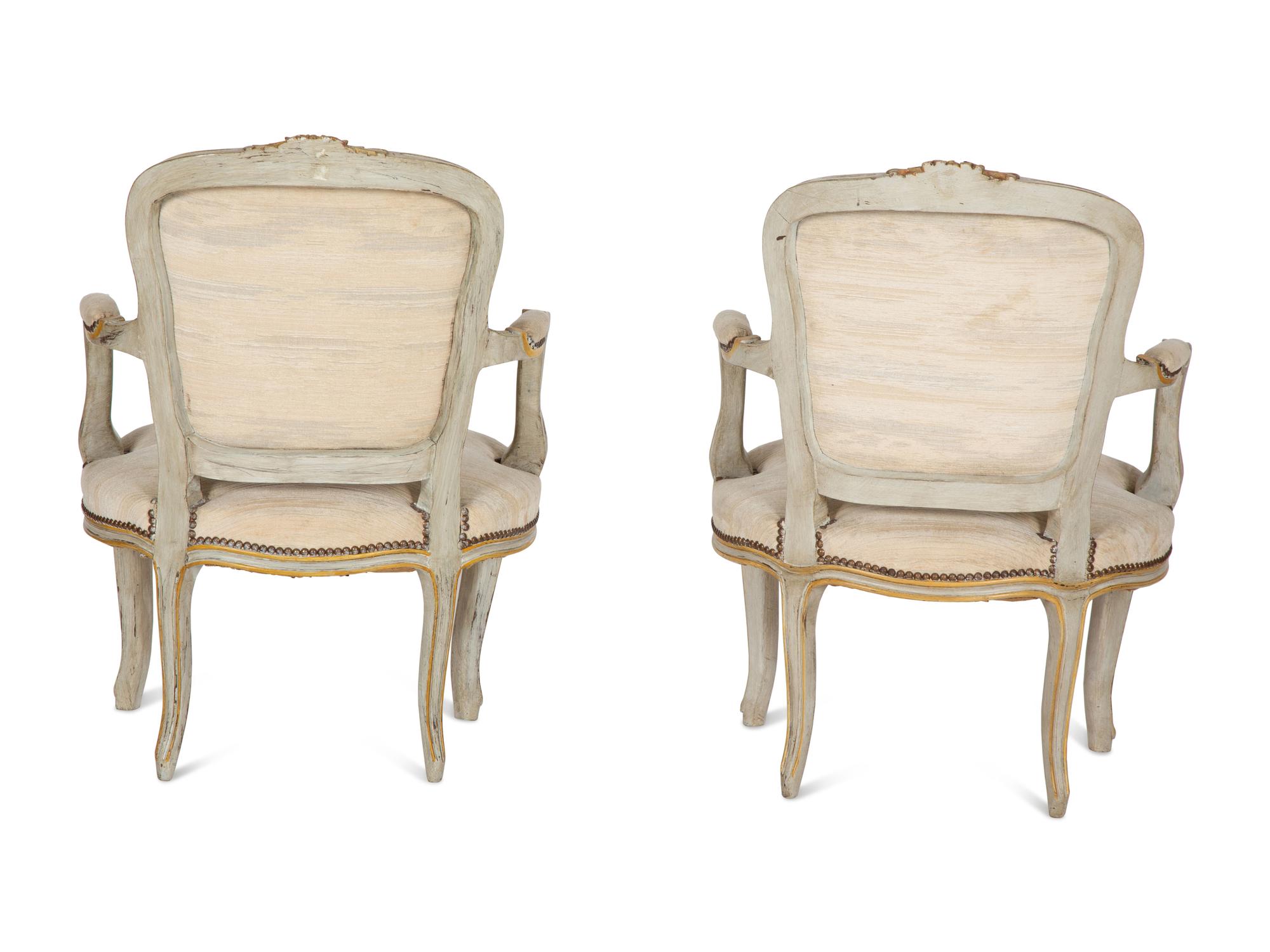 A Pair of Louis XV Style Painted Fauteuils