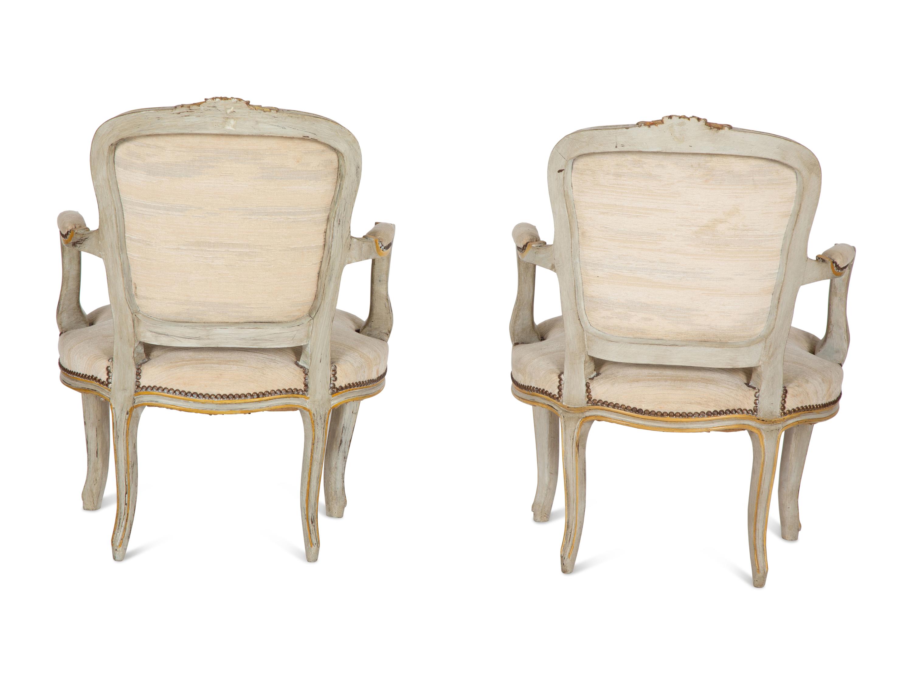 A Pair of Louis XV Style Painted Fauteuils