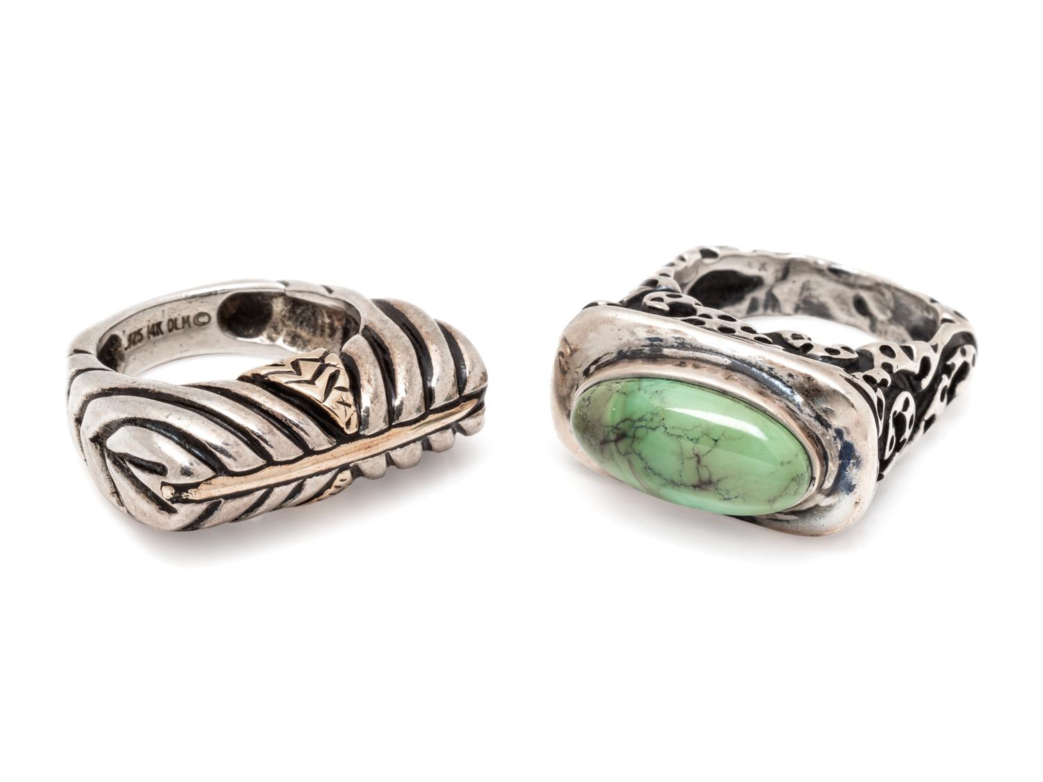 A Collection of Sterling Silver and 14 Karat Yellow Gold Rings, Dian Malouf,