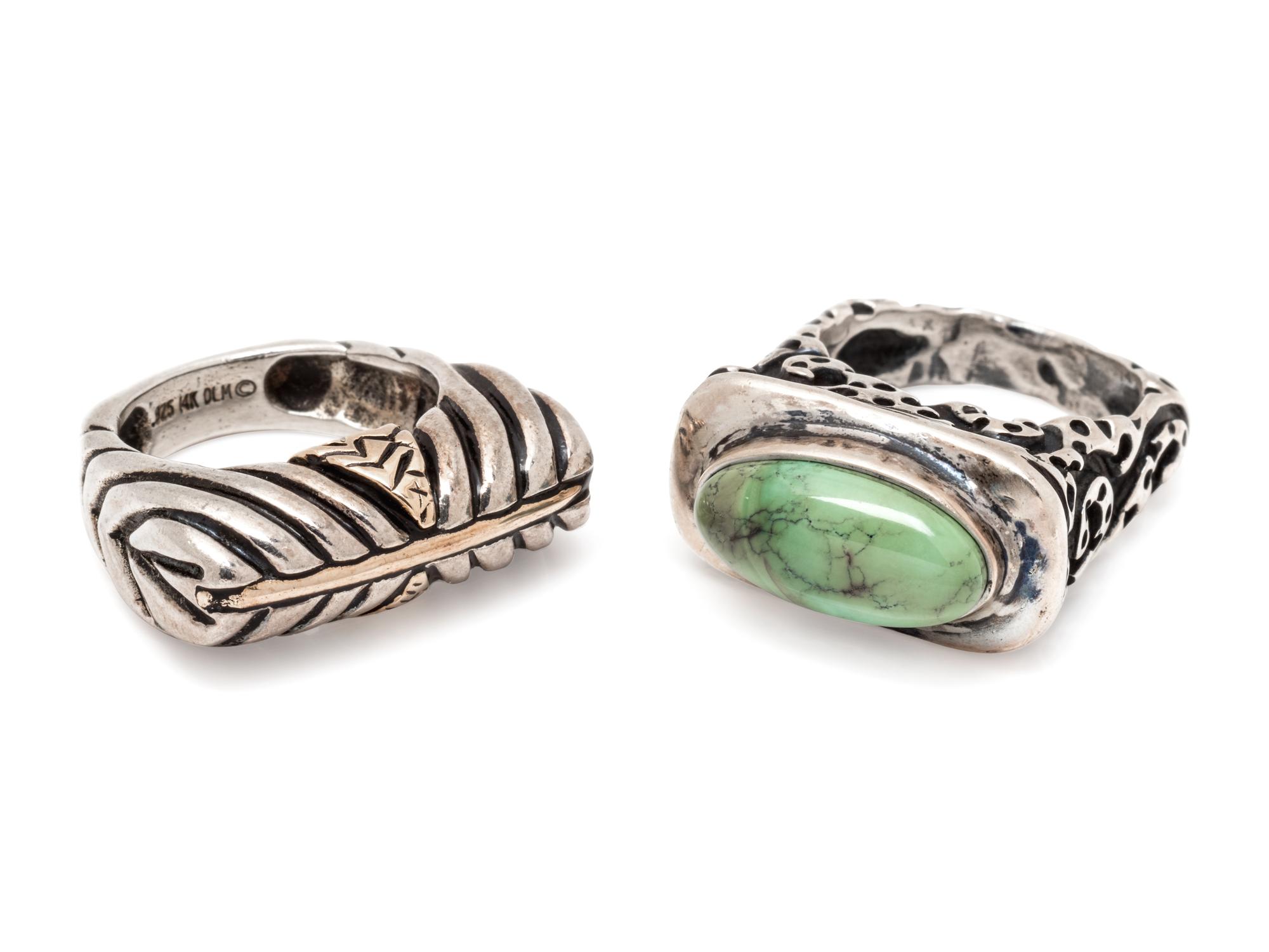 A Collection of Sterling Silver and 14 Karat Yellow Gold Rings, Dian Malouf,