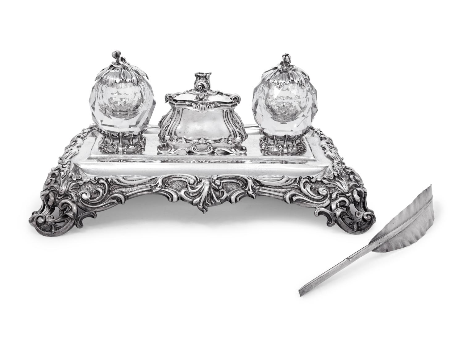 A Victorian Silver and Cut Glass Mounted Standish