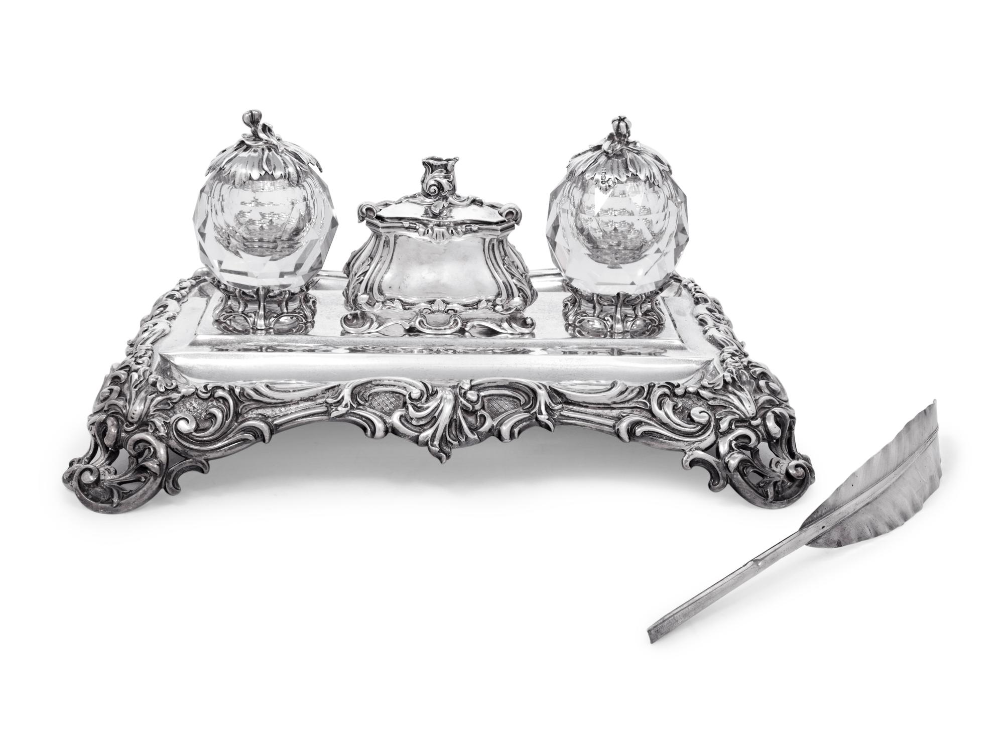 A Victorian Silver and Cut Glass Mounted Standish